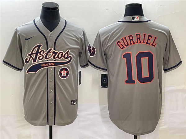 Men's Houston Astros #10 GrayYuli Gurriel Gray With Patch Cool Base Stitched Baseball Jersey
